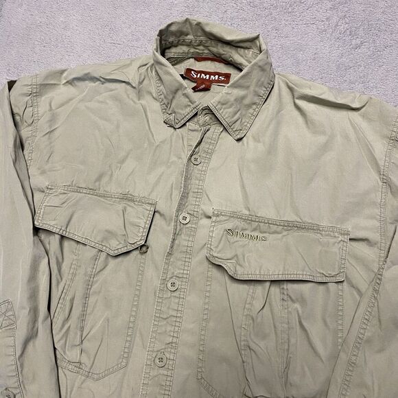 Simms Button Down Shirt Mens Medium Light Green Grey Fishing Outdoor Cotton Read - Picture 1 of 9